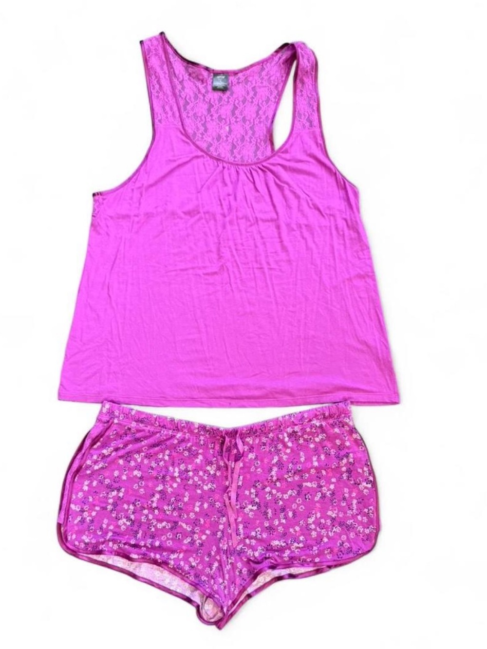 Women's Pink Lace-Back Tank & Print Short Sleep Set - Picture 1 of 7
